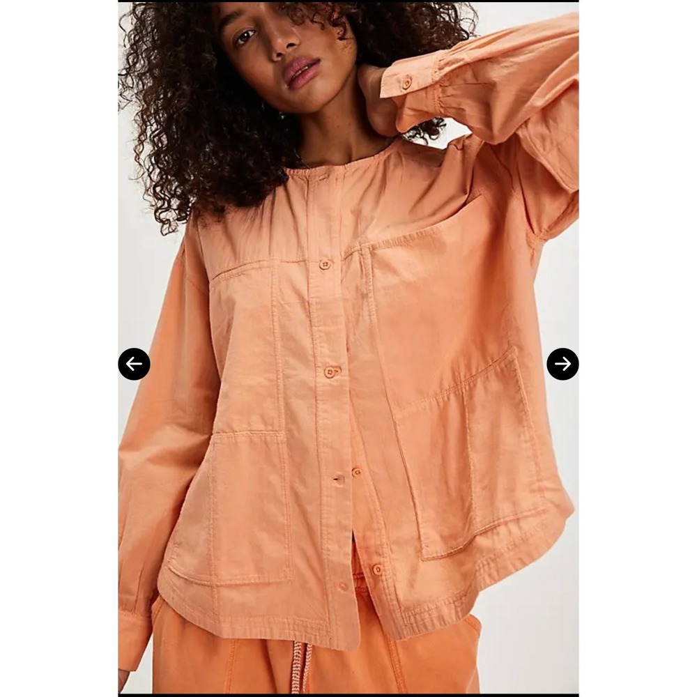 Free People Intimately Golden Hour House Shirt Melon Orange Cottonβ Small NEW